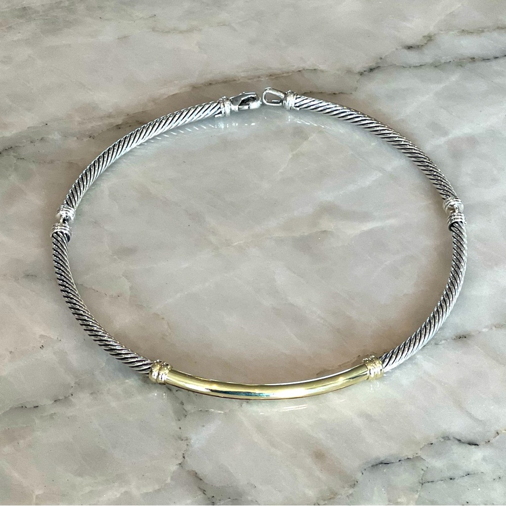 David Yurman Two-Tone Metro Cable Bar Choker Necklace